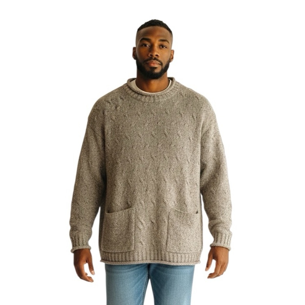 Men's Tan  Crewneck Sweater,  Rustic, Pockets, made for the outdoors
